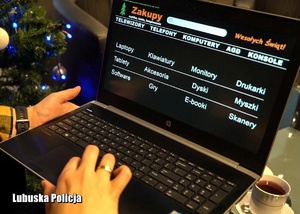 Widok osoby korzysrającej z laptopa w czasie zakupów przez internet
