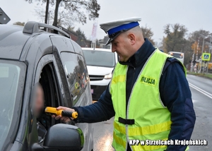 Policjant w trakcie kontroli drogowej