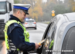 Policjant w trakcie kontroli drogowej