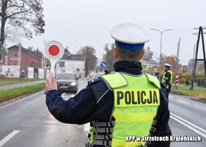 Policjant zatrzymuje pojazd do kontroli drogowej